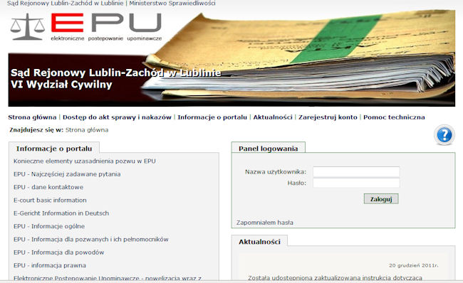Ekran logowania e-sąd